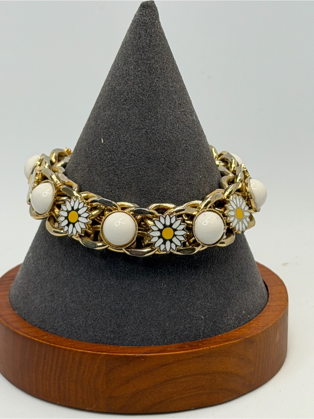 Gold Daisy Chain Bracelet with White Enamel Accents